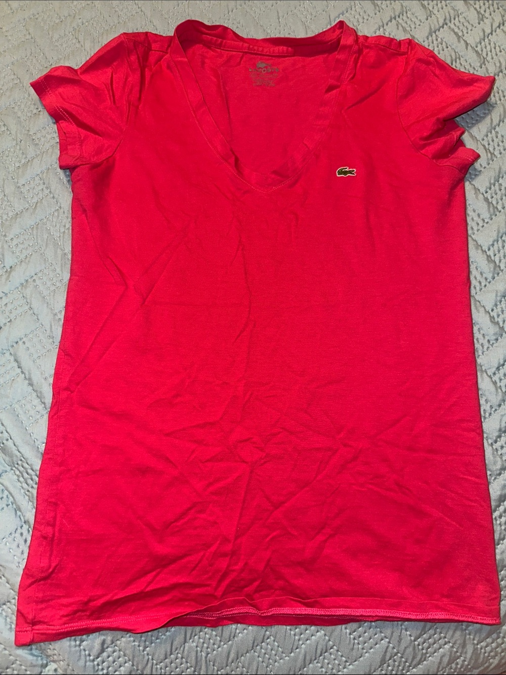 Lacoste Women's V-Neck Tee in Pink